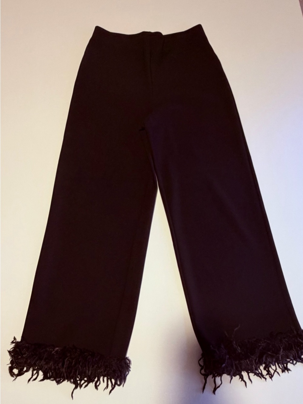 H&M Black Wide-Leg Pants with Feather Trim